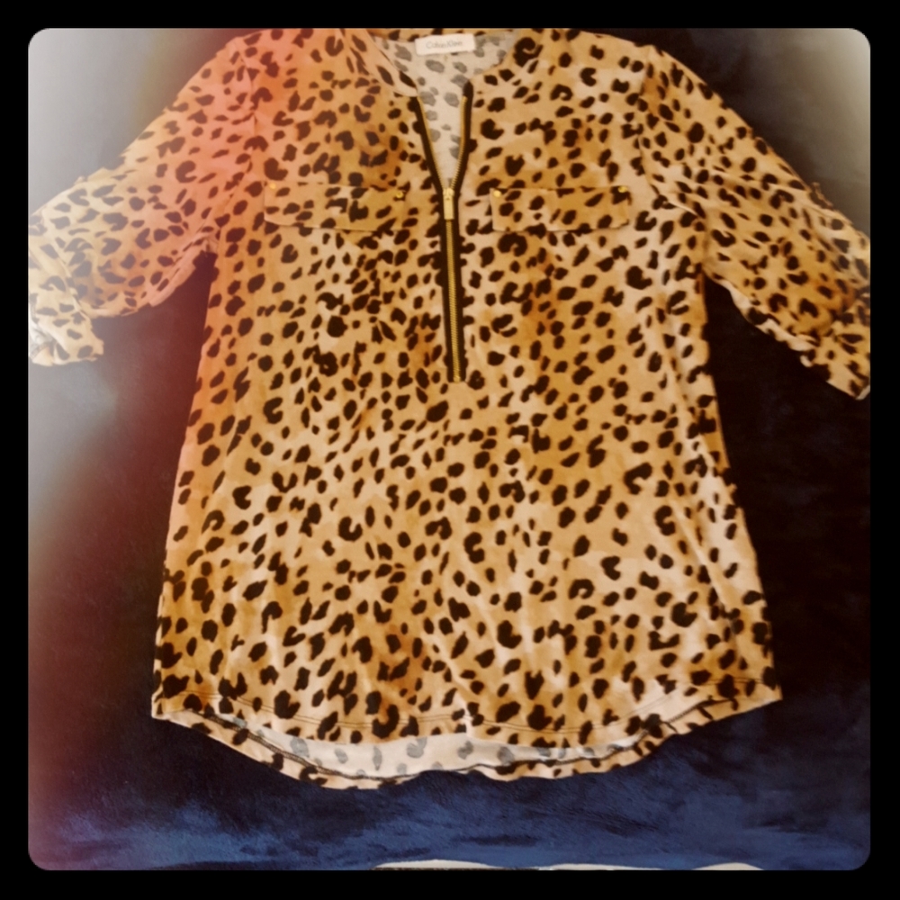 🔴EVERYTHING MUST GO 🔴 Calvin Klein Leapord Print Zip Up Blouse